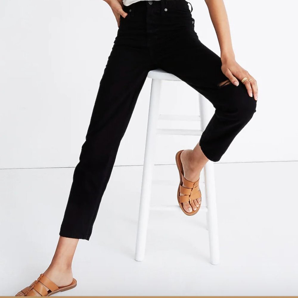 Madewell The Petite Perfect Vintage Jean in Stone Black Knee-Slit Edition